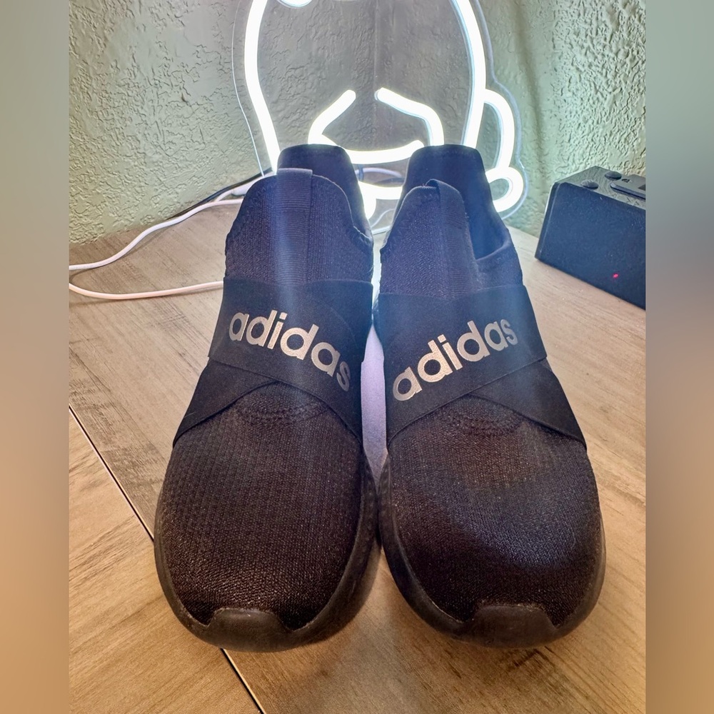 adidas Black Slip-On Athletic Shoes with Elastic Logo Strap